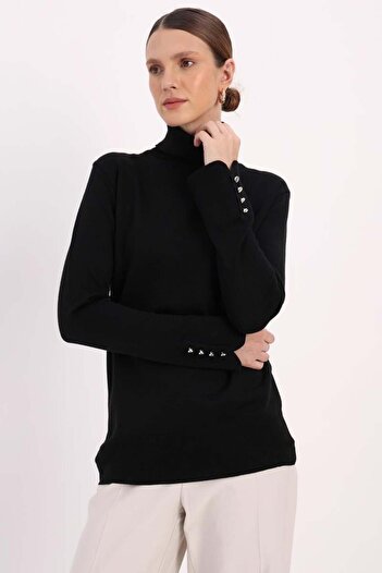 ALLDAY Black-Sleeved Sweater with Buttons
