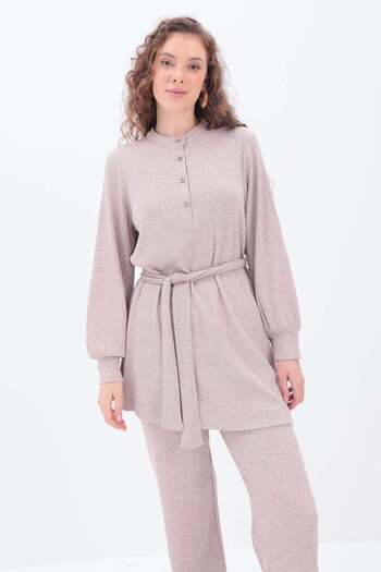 ALLDAY Mink-Half Patched Belted Lycra Trousers Suit