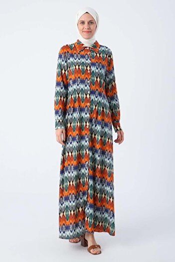 ALLDAY Viscose Shirt Dress with Orange-Sax-Pencil Pattern
