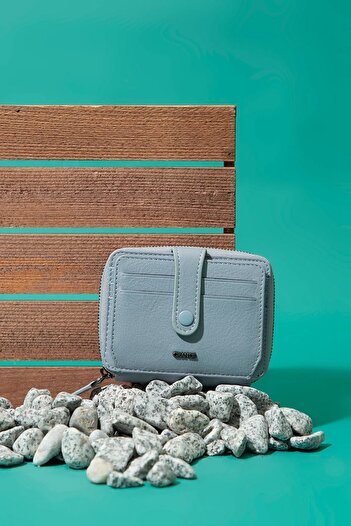 Grande 739 UNISEX %100 HAKİKİ DERİ FERMUARLI CÜZDAN KARTLIK BUZ MAVİSİ