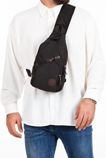 Newish Polo Men's Canvas Fabric Shoulder Bag with USB Headphone Outlet Cross Strap Chest Bodybag Bag (30X18Cm)