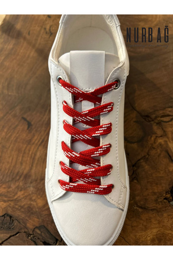 NURBAĞ DOKUMA SPORTS SHOES RED WHITE FLAT POLYESTER TIE 90 CM 1 PAIR BS00