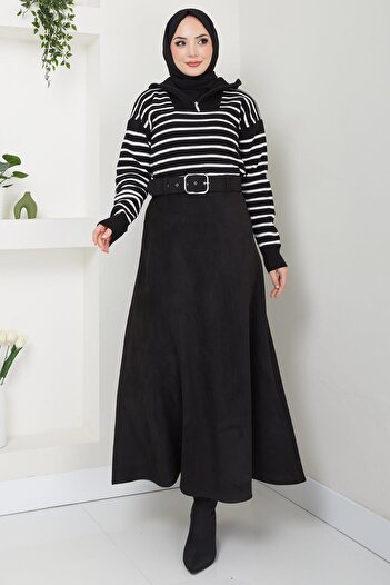 hafsamina Μαύρη Suede Mevlana ζωσμένη φούστα - HM2607