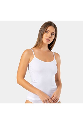 TÜREN Women's Adjustable String Strap Camisole Lycra Cotton Undershirt 970/White