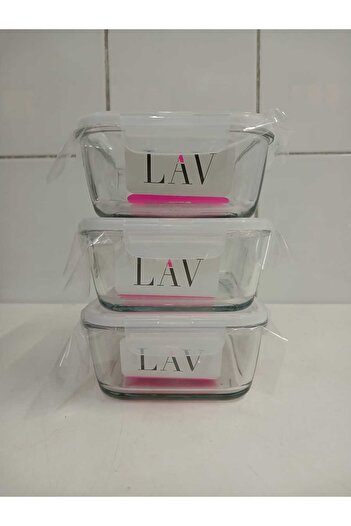 LAV Feyzade Fresco Glass Locked Storage Container Set of 3 Rectangular (1200 Cc)-(Frs-257)