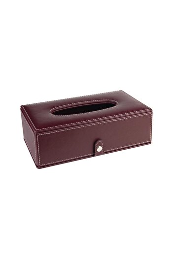 2K Burgundy Faux Leather Napkin Holder Tissue Box - 13*24*6 cm