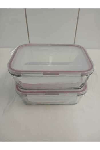 LAV Feyzade Fresco Set of 2 Glass Storage Containers with Lock - Rectangular (1200 Cc)