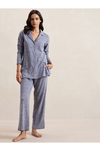 Femmella By Styli Melange Button Down Top & Pants Co-Ords