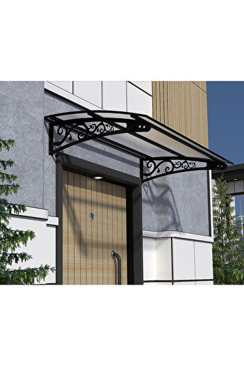 Şentürk Metal Taşıyıcılı Kapı Üstü Pratik Sundurma Siyah - Şeffaf Levha 110 x 100 Md2