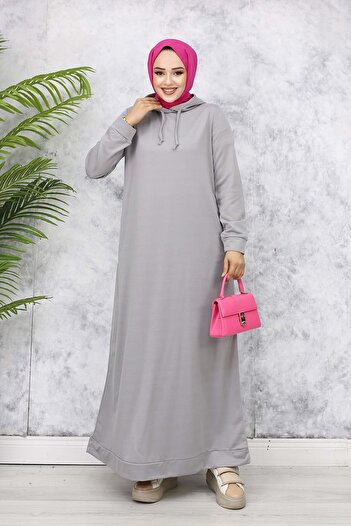 benguen Kapüşonlu Basic Elbise 5042 Gri