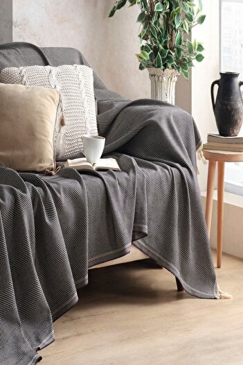 Miracolo Home Siyah Pamuklu Dekoratif Koltuk Örtüsü Set 170x230 Boyutlu Optimal Kaymaz Tasarım (2 ADET)