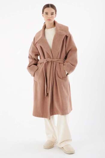 ALLDAY Salmon-Oversize Belted Cashew Coat