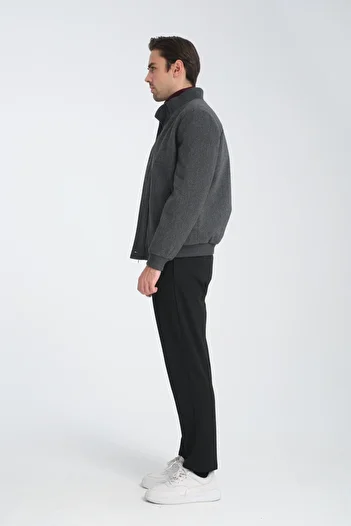 Frappoli Men's Thick Short Stamp Coat with Zipper-Button Skirt Rib-Elastic