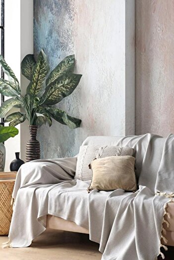 Miracolo Home Naturel Renk Pamuklu Dekoratif Koltuk Örtüsü Set 170x230 Boyutlu Optimal Kaymaz Tasarım (2 ADET)