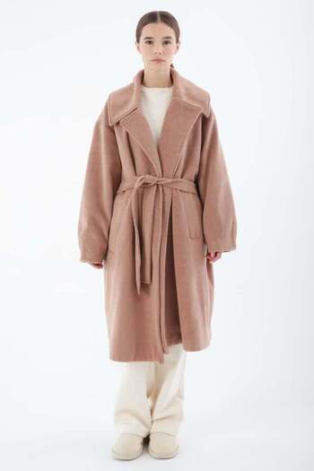 ALLDAY Salmon-Oversize Belted Cashew Coat