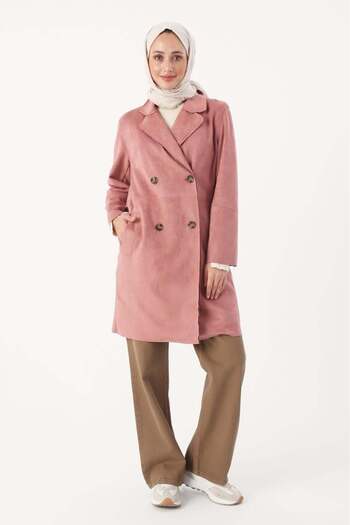 ALLDAY Light Rose-Suede Double Breasted Blazer Jacket
