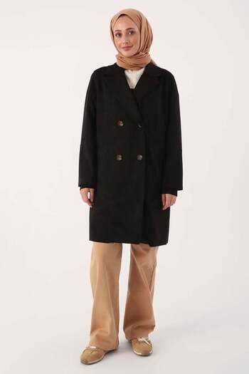ALLDAY Black-Suede Double Breasted Blazer Jacket