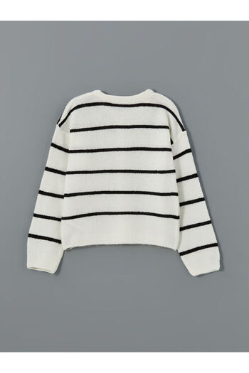 LC Waikiki Lcw Kids Ecru Crew Neck Girl's Knitwear Cardigan