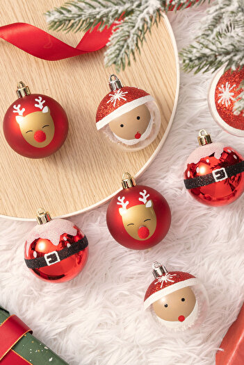 Karaca New Year New Year Set of 10 Ball Santa Tree Ornament 6 cm