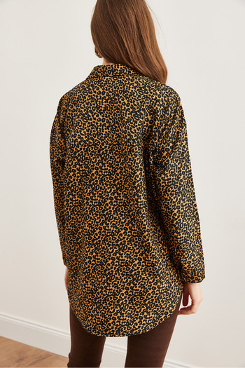 Olalook Women's Leopard Stone Comfortable Fit Pattern Velvet Shirtgml- 19001261