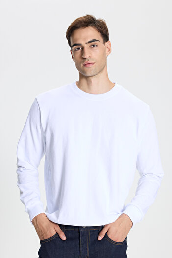 George Henry 3 Thread Warm Cotton Standard Fit Regular Fit Crew Neck Men's White Sweatshirt