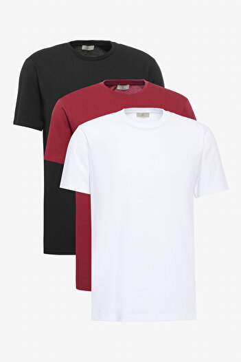 George Henry Unisex 3-Piece 100% Cotton Slim Fit Slim Fit Crew Neck White-Burgundy-Black T-Shirts Pack