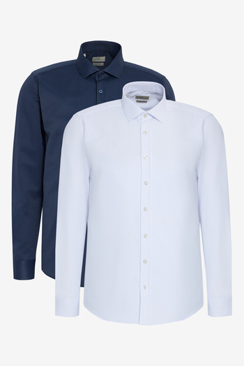 George Henry Pack of 2 Cotton Oxford Slim Fit Slim Fit Classic Lapel Print Shirt