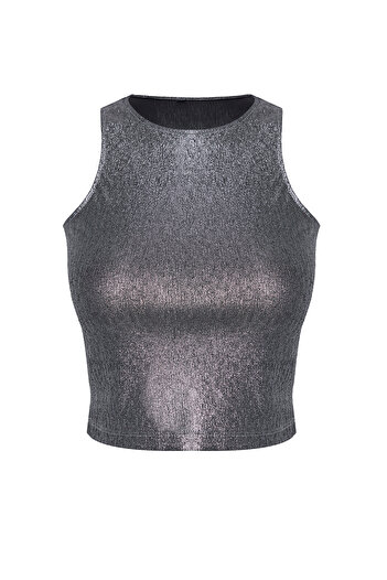 Trendyol Collection Fényes ezüst színű csillogó mellszobor - TPRSS25BS00007
