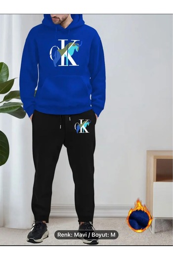 SimStone Ck Printed Sweatshirt and Pants Set – Oversized, Brushed Cotton