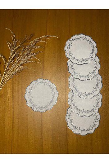 Smiling Home 6 Pieces of Linen Silver Color Dimple Patterned Cocktail Presentation Napkins