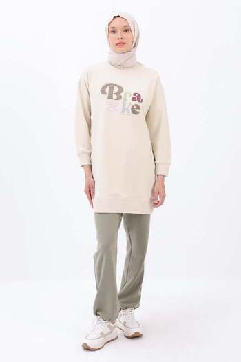ALLDAY Ecru Embroidered Applique Sweat Tunic