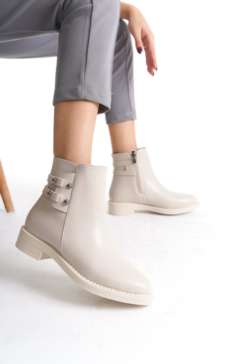 Limeo Side Zipper Low Sole and Double Stripe Detailed Women's Boots Bootie
