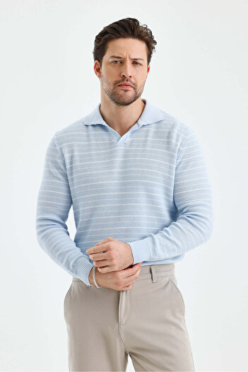 Tarz Cool Pulover pentru bărbați, cu mânecă lungă, cu decolteu polo, cu dungi slim fit