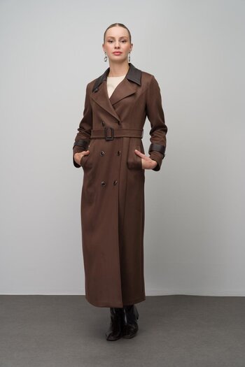 Olcay Δερμάτινο παλτό Gabardine Suede Look με διπλό στήθος - ΚΑΦΕ 6647