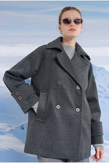 HEQA Anthracite Short Double Breasted Coat