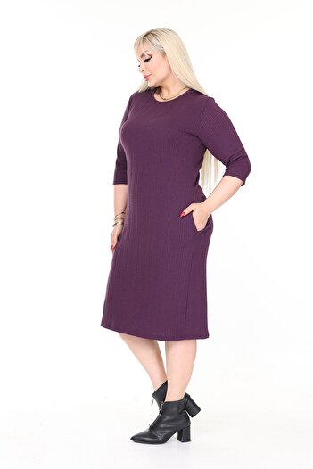 modayız Double Pocket Winter Plus Size Stretchy Dress 8C-2617