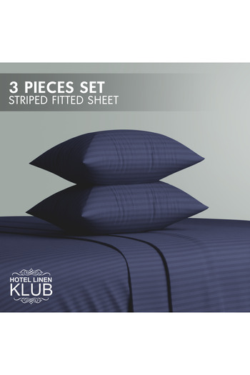 Hotel Linen Klub Double-Striped Fitted Sheet Set - Premium and Durable Quality, Deep Pocket for a Perfect Fit