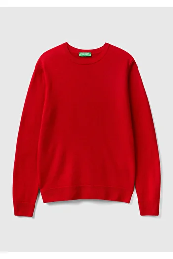 United Colors of Benetton Women's Red Crew Neck Merino Sweater