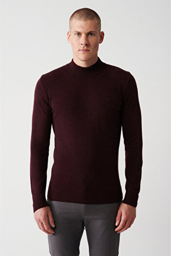 Avva Erkek Bordo Yarım Balıkçı Yaka Tüylenmeyen Triko Regular Fit Kazak E005001