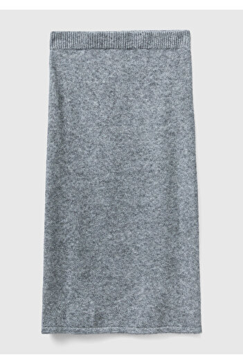 United Colors of Benetton Anthracite Melange Γυναικεία Μίντι Πλεκτή Φούστα - Λεπτομέρεια λογότυπου