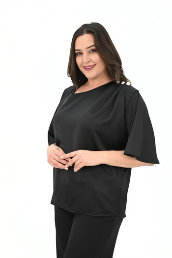 Koza Butik Women's Plus Size Metal Button Detail Blouse 1862-25