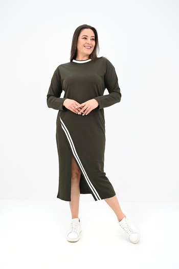 Koza Butik Γυναικείο Μακρύ Φόρεμα Plus Size Διπλής Λωρίδας με Λεπτομέρειες 5279-25