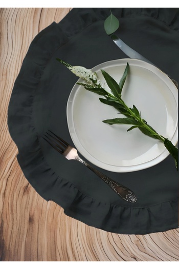 Belomia Home Collection 2-Piece Velvet Textured Double Anthracite Frilly American Service |   Stain-Proof Plate Set