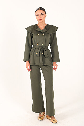 Melike Tatar Khaki Buttoned Scuba Suit 62-5075