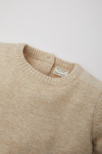 DeFacto Baby Boy Beige Crew Neck Basic Plain Knitwear Sweater A5036A524Au
