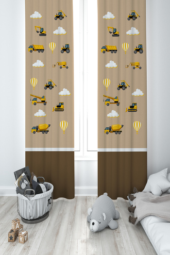 BAMBAŞKA MODA Baby and Children's Room Business Machinery Brown Road Pattern 2 Wings Background Curtain Ybp-8198