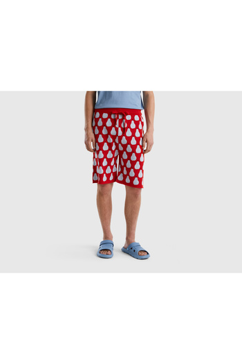 United Colors of Benetton Men's Red Fruit Patterned Cotton Knitwear Shorts