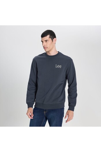 Lee Φούτερ Regular Fit Regular Cut Crew Neck 100% βαμβακερό φλις εσωτερικά ανθρακί φούτερ