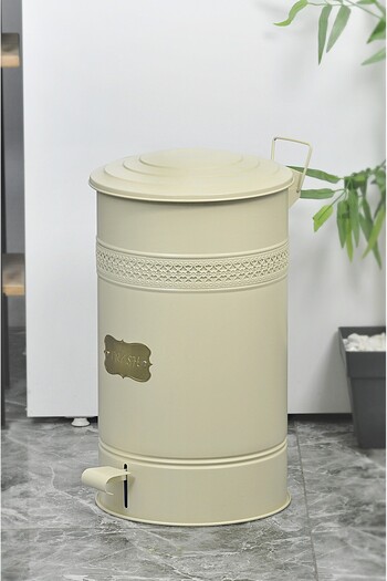 Milenay Metal 30Lt Vintage Design Pedal Fireproof Trash Can with Inner Bag Use, 29X39X52Cm