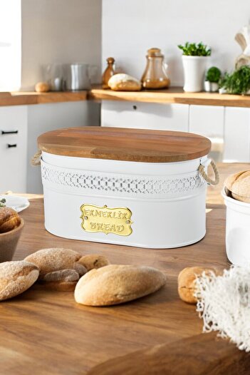 Milenay Lace Bread Bowl with Natural Bamboo Lid - Cutting Board, Stylish Design, 33X19X16Cm